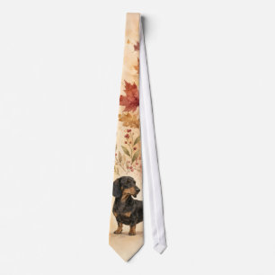 Autumn Maple Watercolor Dachshund Tie