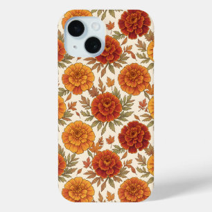 Autumn marigold flower pattern iPhone 15 case