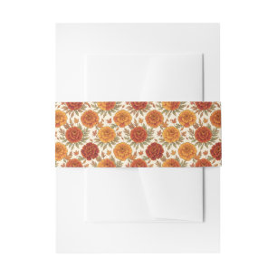 Autumn marigold flower pattern invitation belly band