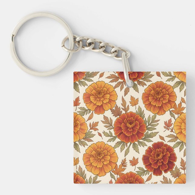 Autumn marigold flower pattern keychain (Front)