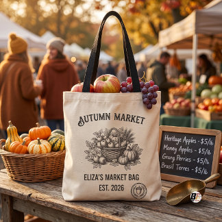 Autumn Market Vintage Harvest Basket Beige Tote Bag