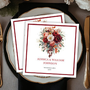 Autumn Maroon Floral Boho Eucalyptus Wedding Napki Napkin