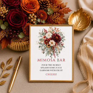 Autumn marsala greenery boho floral mimosa bar sig poster
