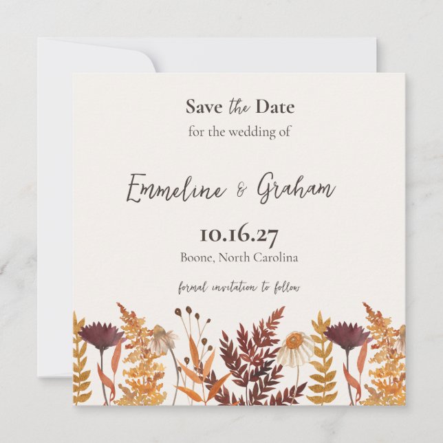 Autumn Meadow Wedding Save the Date (Front)