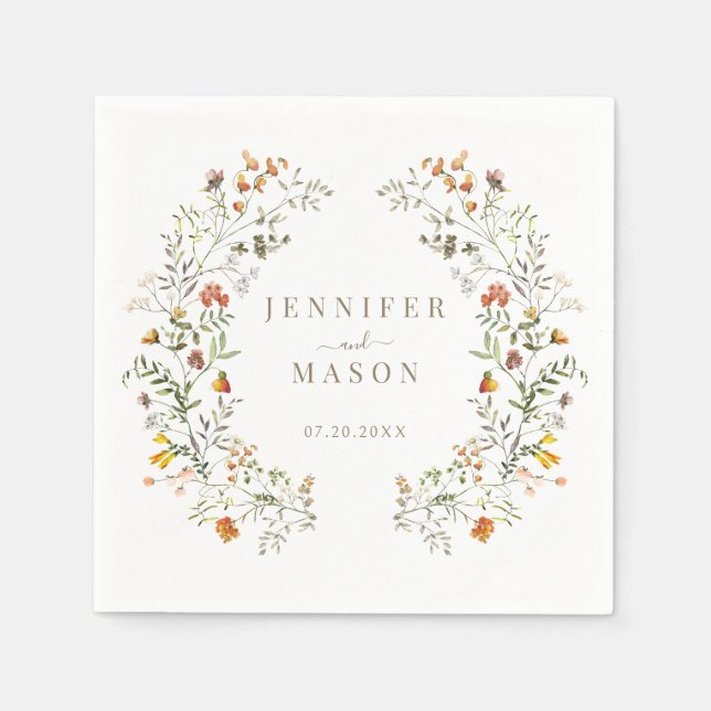 Autumn Meadow Wildflowers Garden Fall Wedding Napkin (Front)