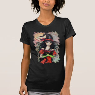 Autumn Mischief Halloween Witch and Balck Cat T-Shirt