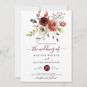Autumn Mix Watercolor Floral Wedding Invitation