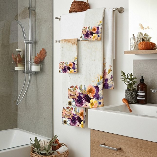 Autumn mixed watercolor floral bath towel set (Creator Uploaded)