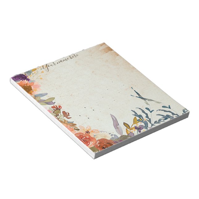 Autumn mixed watercolor floral personalized notepa notepad (Angled)