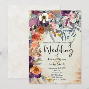 Autumn mixed watercolor floral wedding  Invitation