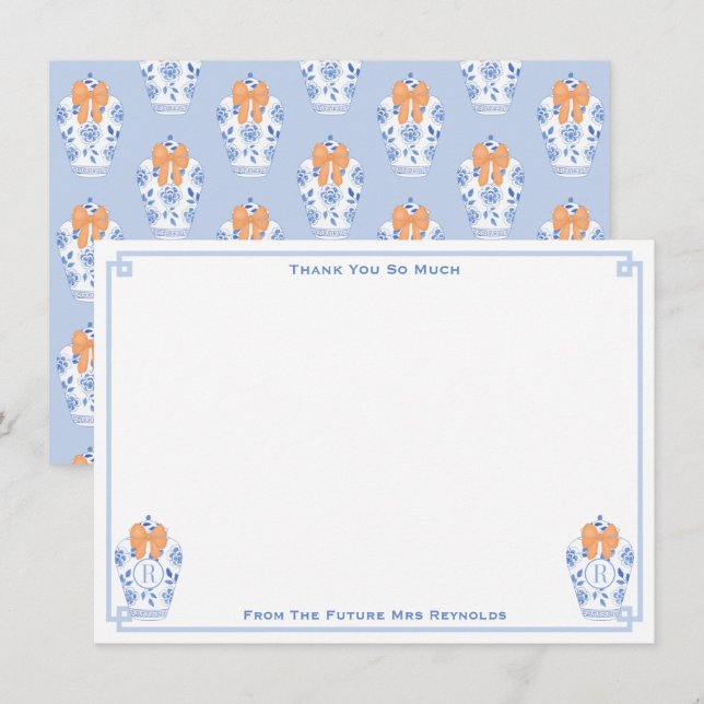 Autumn Monogram Ginger Jar Bridal Shower Thank You Card (Front/Back)