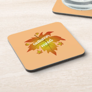 Autumn mood typography maple leaves coaster