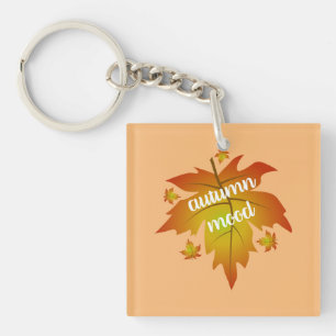 Autumn mood typography maple leaves  keychain