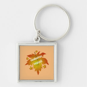 Autumn mood typography maple leaves keychain