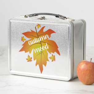 Autumn mood typography maple leaves metal lunch box