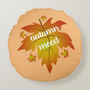 Autumn mood typography maple leaves  round pillow