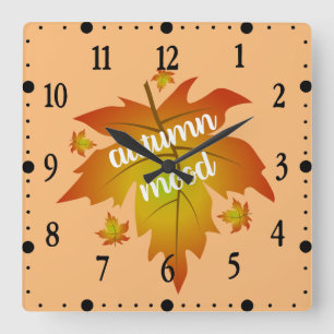 Autumn mood typography maple leaves square wall clock