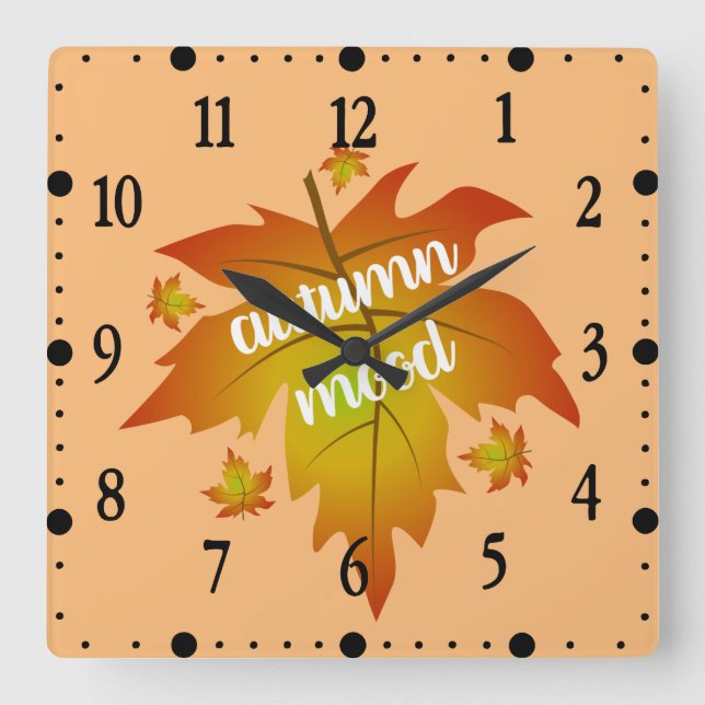 Autumn mood typography maple leaves   square wall clock (Front)
