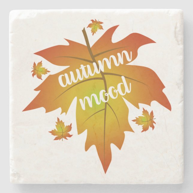 Autumn mood typography maple leaves  stone coaster (Front)