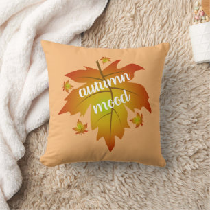 Autumn mood typography maple leaves throw pillow