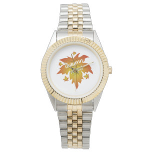 Autumn mood typography maple leaves watch