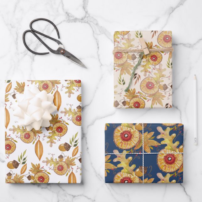 Autumn Mood Watercolor Hand-painted Wrapping Paper Sheet (Front)