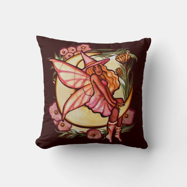 Autumn Moon Fairy Witch Fall Fairies               Throw Pillow (Front)