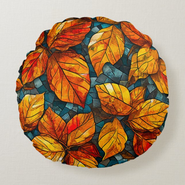 Autumn mosaic pattern round pillow (Front)