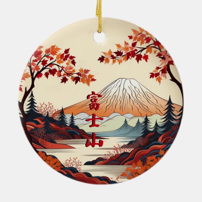 Autumn Mount Fuji Japanese Ceramic Ornament (Back)