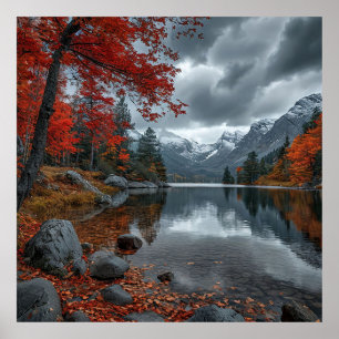 🍁 Autumn Mountain Lake Reflection Nature Decor 🍁