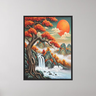 Autumn Mountain Landscape with Waterfall Canvas Print