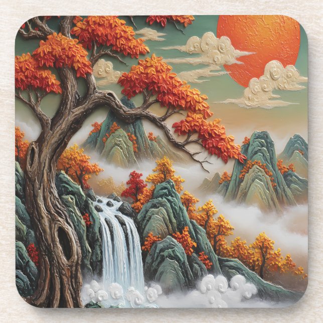 Autumn Mountain Landscape with Waterfall Coaster (Front)