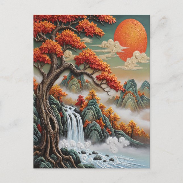 Autumn Mountain Landscape with Waterfall Postcard (Front)