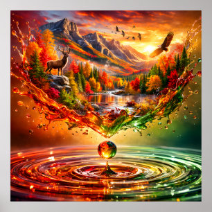 Autumn Mountain Liquid Splash Poster