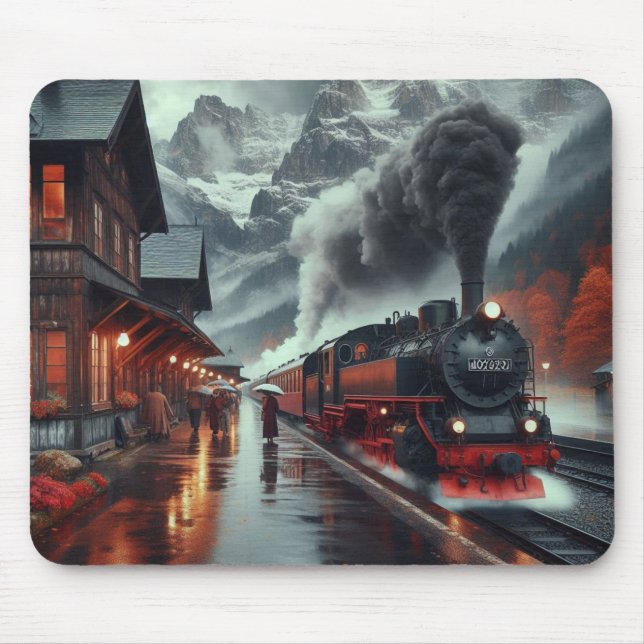 Autumn Mountain Train Journey Mouse Pad (Front)