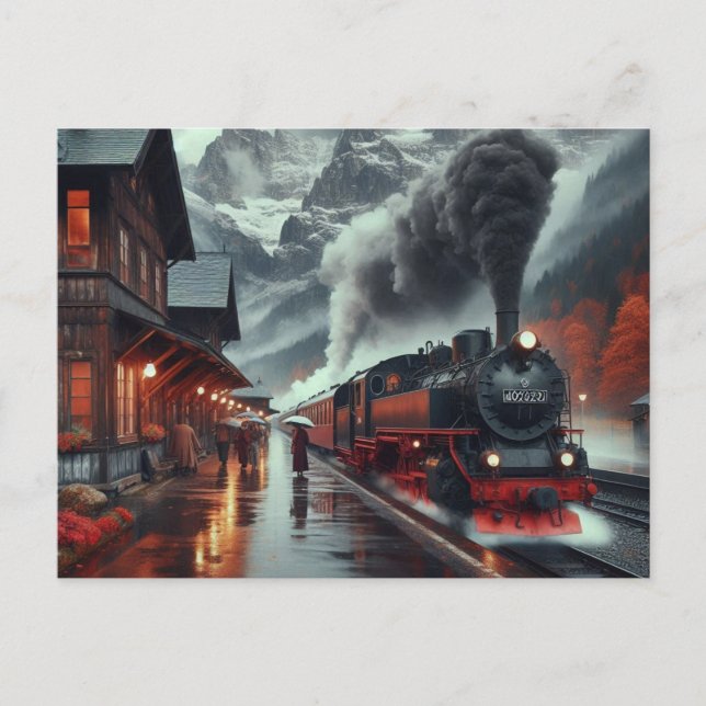 Autumn Mountain Train Journey Postcard (Front)