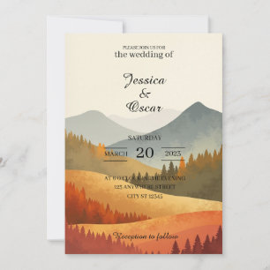 Autumn Mountain Watercolor Wedding Invitation