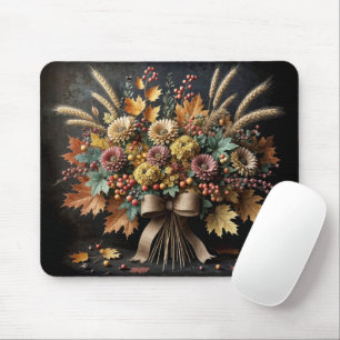 Autumn Mum Bouquet With Wheat Stalks Mouse Pad