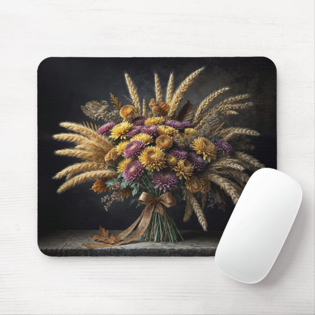 Autumn Mum Bouquet With Wheat Stalks Mouse Pad (With Mouse)
