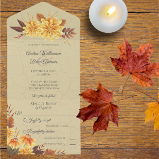 Autumn Mums with Foliage All In One Invitation