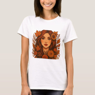 Autumn Muse – Woman with Fall Flowers T-Shirt