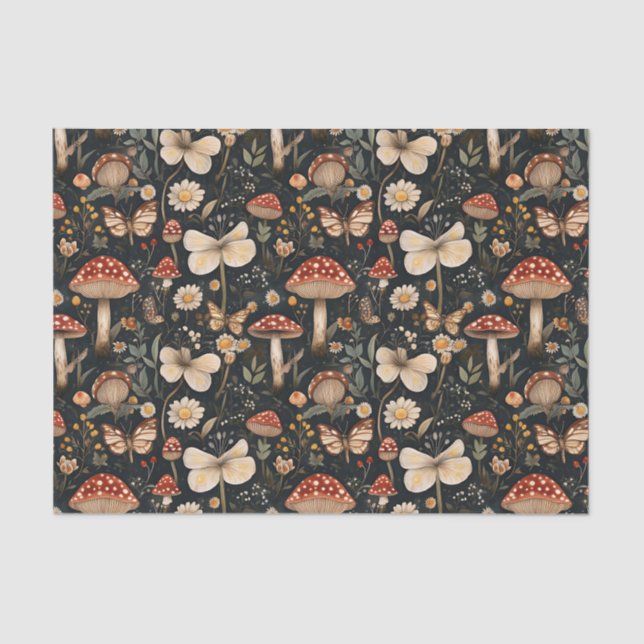 Autumn Mushroom and Flowers Fall Decoupage Tissue Paper (Front)