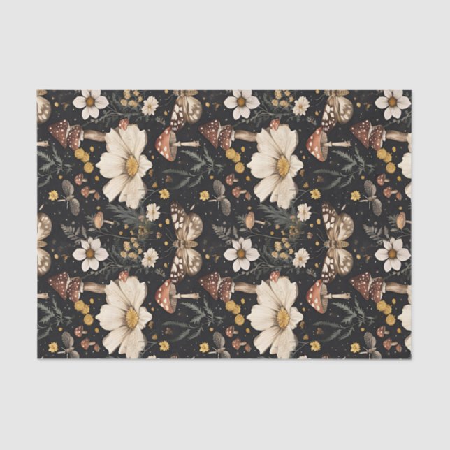 Autumn Mushroom and Flowers Fall Decoupage Tissue Paper (Front)