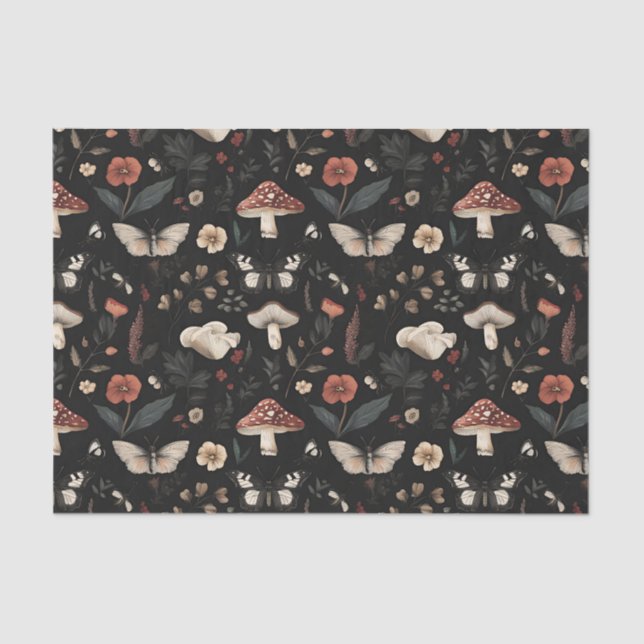 Autumn Mushroom and Flowers Fall Decoupage Tissue Paper (Front)