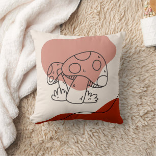 Autumn Mushroom Magic Abstract Blob Shape Fall Art Throw Pillow