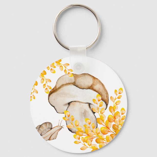 Autumn mushroom, snail and yellow branches keychain (Front)