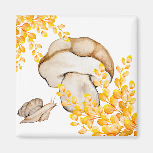 Autumn mushroom, snail and yellow branches magnet