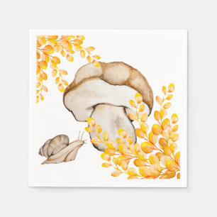 Autumn mushroom, snail and yellow branches napkin