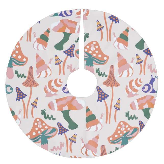 Autumn mushrooms, colourful seamless design. brushed polyester tree skirt (Front)
