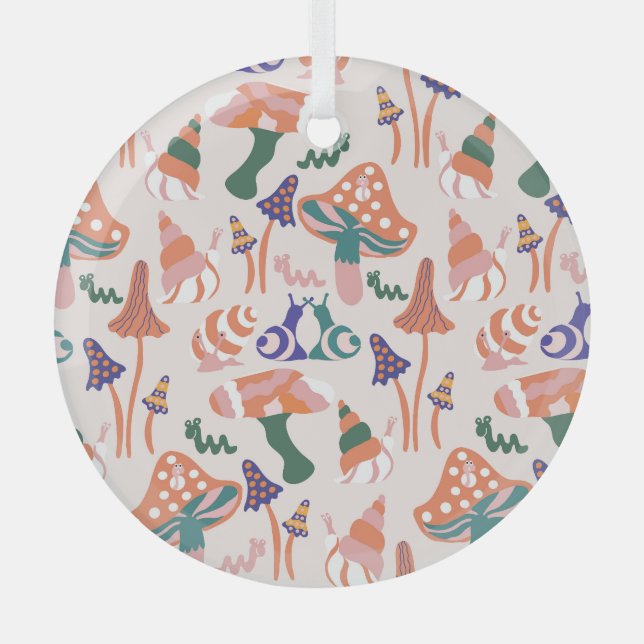 Autumn mushrooms, colourful seamless design. glass ornament (Front)